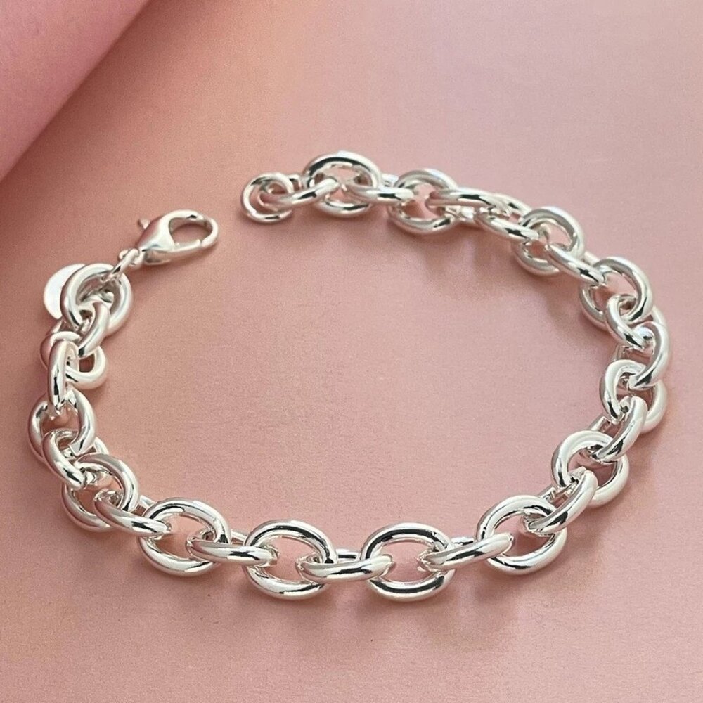 Men's Women's 925 Sterling Silver Round Cable 8mm Rolo Link Chain Bracelet